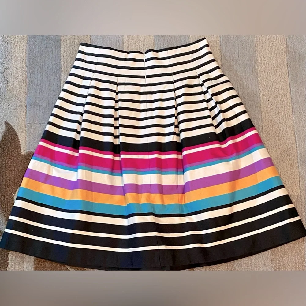 Banana Republic Pleated Skirt Black & White Stripes Bursts To A Rainbow of Color